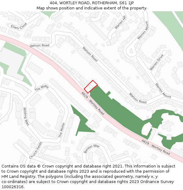 404, WORTLEY ROAD, ROTHERHAM, S61 1JP: Location map and indicative extent of plot