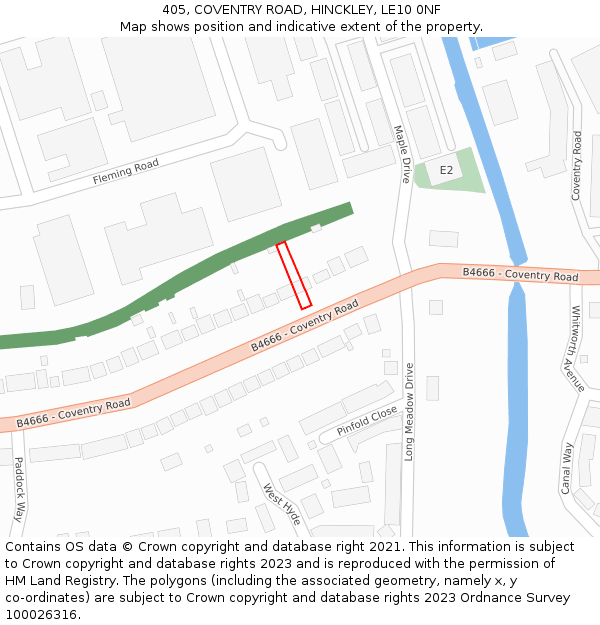 405, COVENTRY ROAD, HINCKLEY, LE10 0NF: Location map and indicative extent of plot