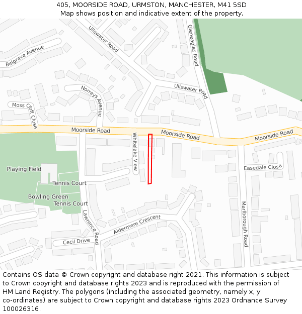 405, MOORSIDE ROAD, URMSTON, MANCHESTER, M41 5SD: Location map and indicative extent of plot