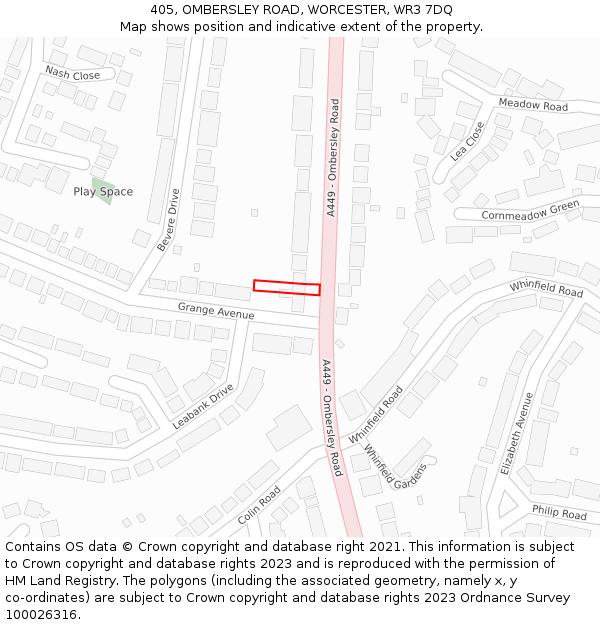 405, OMBERSLEY ROAD, WORCESTER, WR3 7DQ: Location map and indicative extent of plot