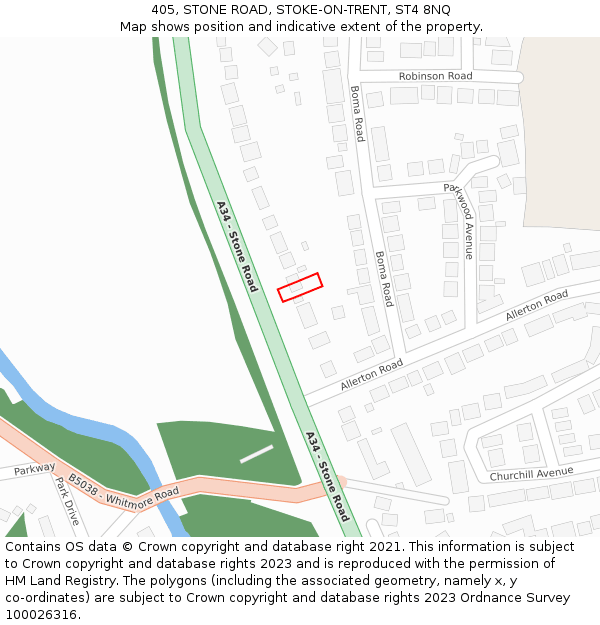 405, STONE ROAD, STOKE-ON-TRENT, ST4 8NQ: Location map and indicative extent of plot