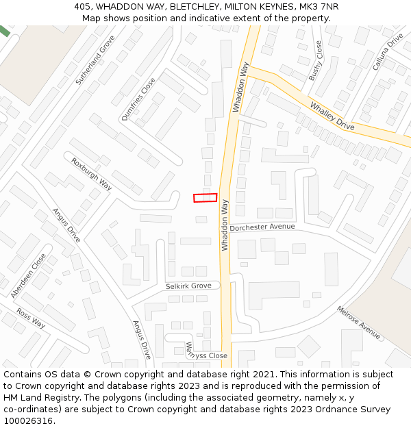 405, WHADDON WAY, BLETCHLEY, MILTON KEYNES, MK3 7NR: Location map and indicative extent of plot