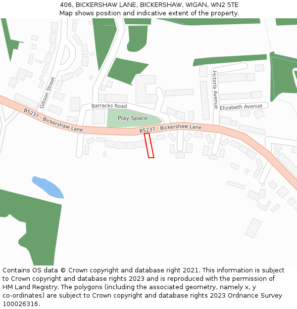 406, BICKERSHAW LANE, BICKERSHAW, WIGAN, WN2 5TE: Location map and indicative extent of plot