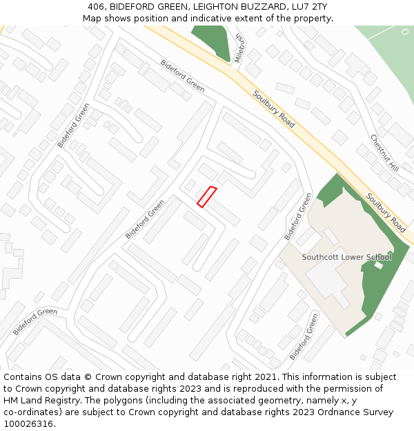 406, BIDEFORD GREEN, LEIGHTON BUZZARD, LU7 2TY: Location map and indicative extent of plot