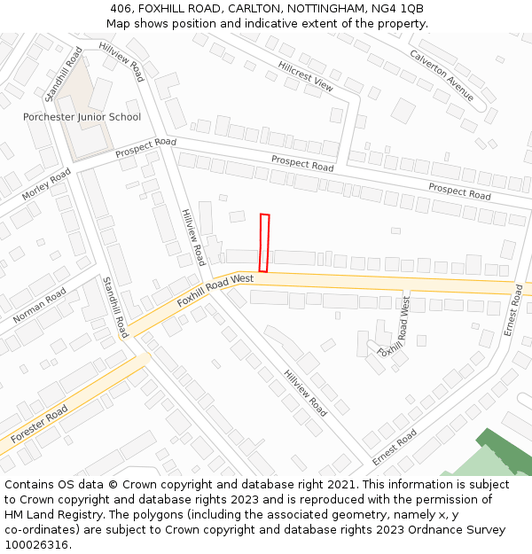 406, FOXHILL ROAD, CARLTON, NOTTINGHAM, NG4 1QB: Location map and indicative extent of plot