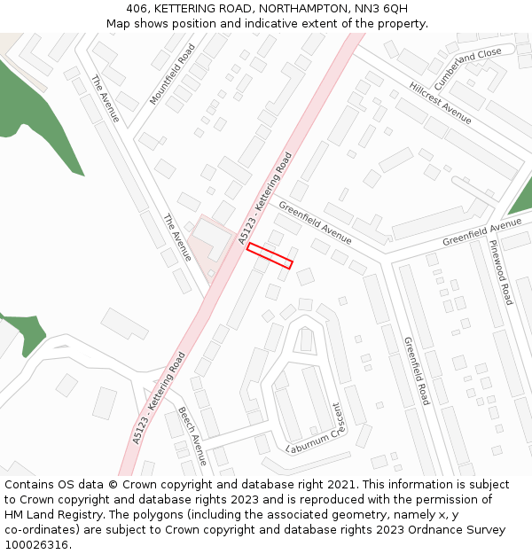 406, KETTERING ROAD, NORTHAMPTON, NN3 6QH: Location map and indicative extent of plot