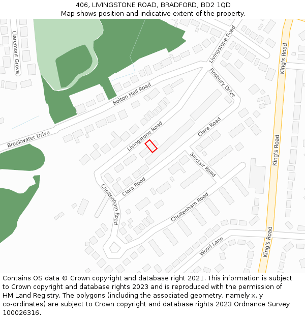 406, LIVINGSTONE ROAD, BRADFORD, BD2 1QD: Location map and indicative extent of plot