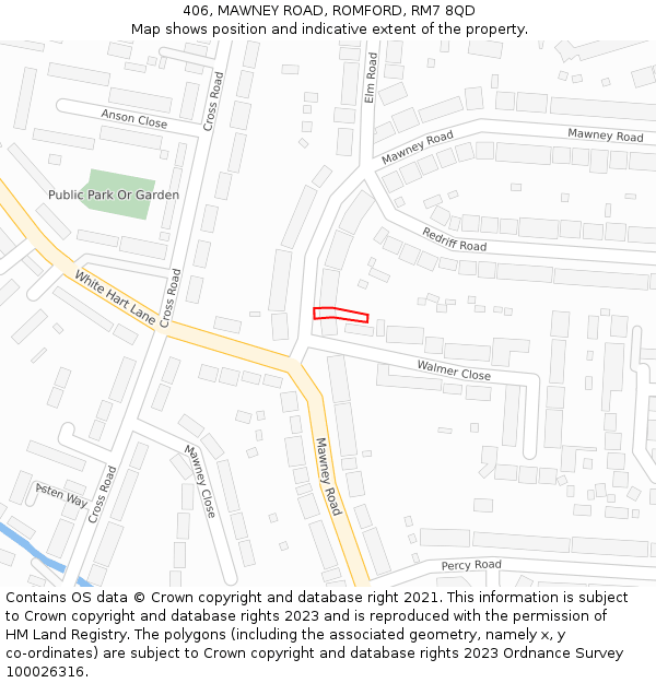 406, MAWNEY ROAD, ROMFORD, RM7 8QD: Location map and indicative extent of plot