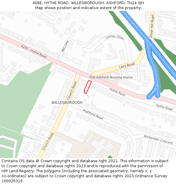 406E, HYTHE ROAD, WILLESBOROUGH, ASHFORD, TN24 0JH: Location map and indicative extent of plot