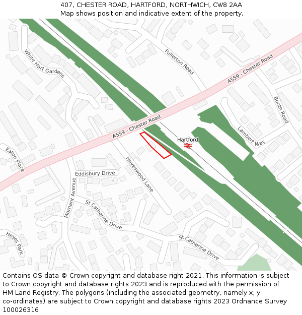 407, CHESTER ROAD, HARTFORD, NORTHWICH, CW8 2AA: Location map and indicative extent of plot