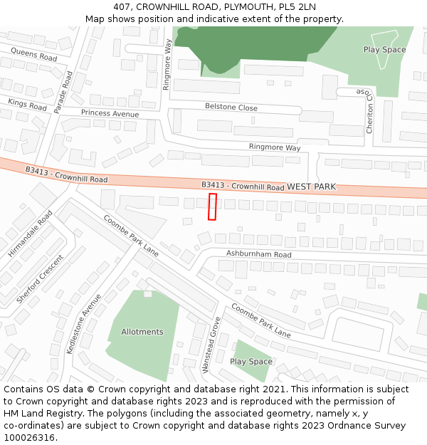 407, CROWNHILL ROAD, PLYMOUTH, PL5 2LN: Location map and indicative extent of plot