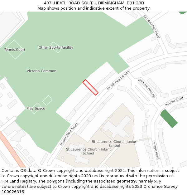 407, HEATH ROAD SOUTH, BIRMINGHAM, B31 2BB: Location map and indicative extent of plot