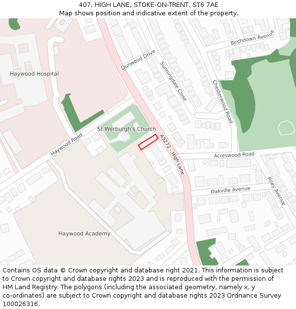 407, HIGH LANE, STOKE-ON-TRENT, ST6 7AE: Location map and indicative extent of plot