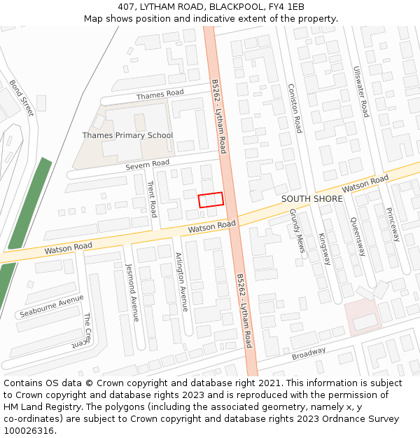 407, LYTHAM ROAD, BLACKPOOL, FY4 1EB: Location map and indicative extent of plot