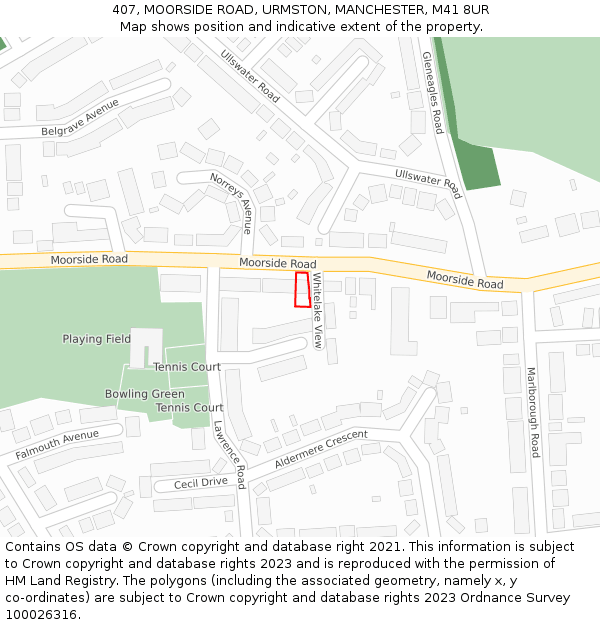 407, MOORSIDE ROAD, URMSTON, MANCHESTER, M41 8UR: Location map and indicative extent of plot