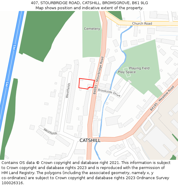 407, STOURBRIDGE ROAD, CATSHILL, BROMSGROVE, B61 9LG: Location map and indicative extent of plot