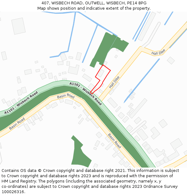 407, WISBECH ROAD, OUTWELL, WISBECH, PE14 8PG: Location map and indicative extent of plot