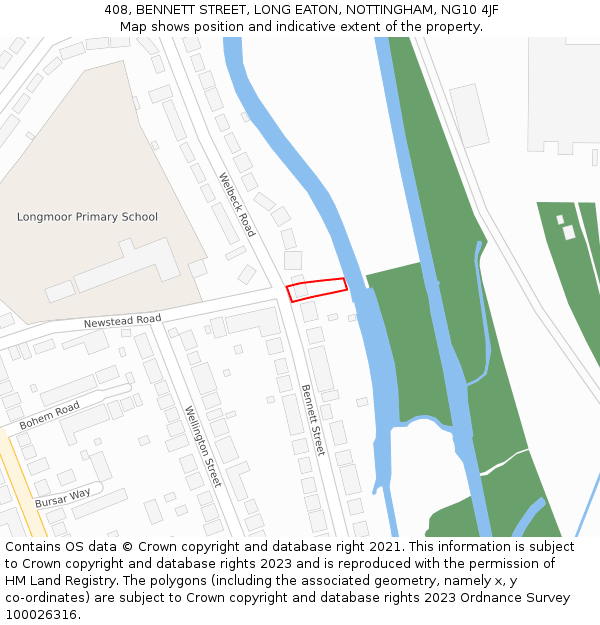 408, BENNETT STREET, LONG EATON, NOTTINGHAM, NG10 4JF: Location map and indicative extent of plot