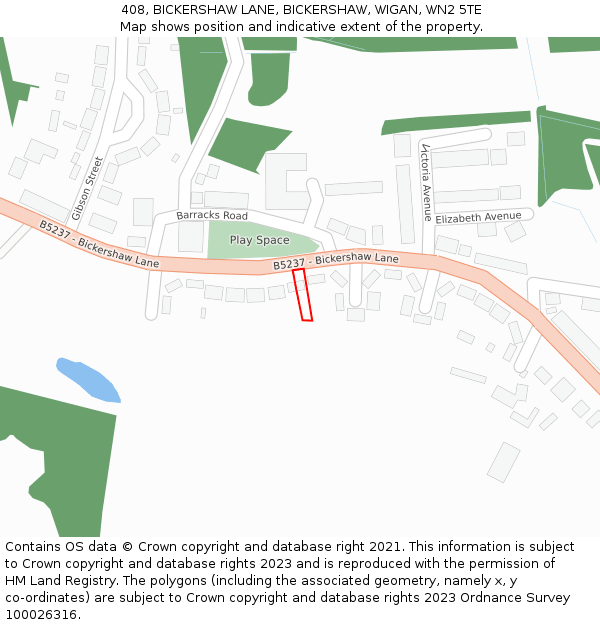 408, BICKERSHAW LANE, BICKERSHAW, WIGAN, WN2 5TE: Location map and indicative extent of plot