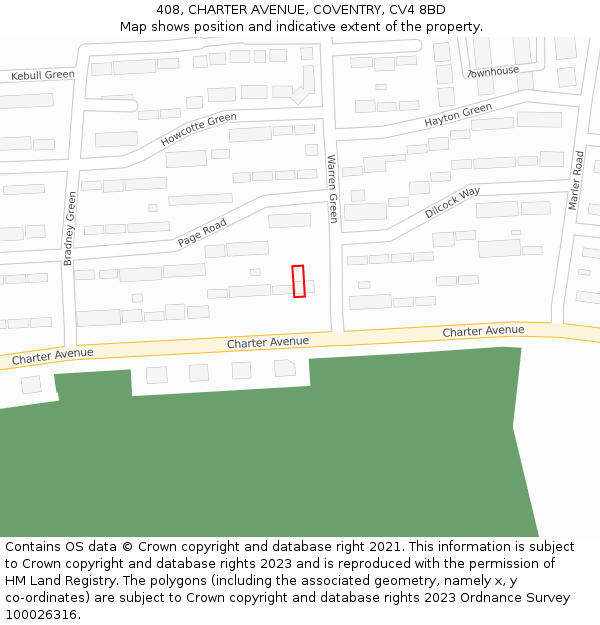408, CHARTER AVENUE, COVENTRY, CV4 8BD: Location map and indicative extent of plot