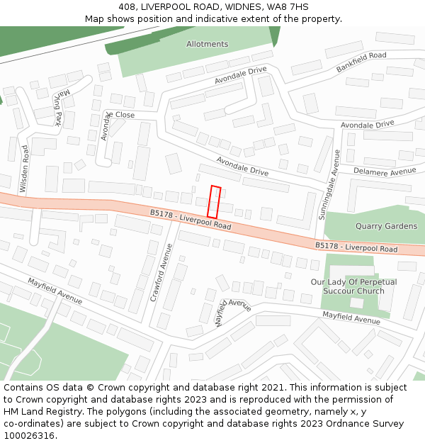 408, LIVERPOOL ROAD, WIDNES, WA8 7HS: Location map and indicative extent of plot