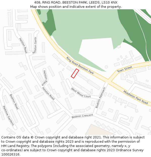 408, RING ROAD, BEESTON PARK, LEEDS, LS10 4NX: Location map and indicative extent of plot