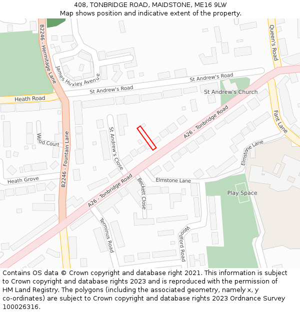 408, TONBRIDGE ROAD, MAIDSTONE, ME16 9LW: Location map and indicative extent of plot