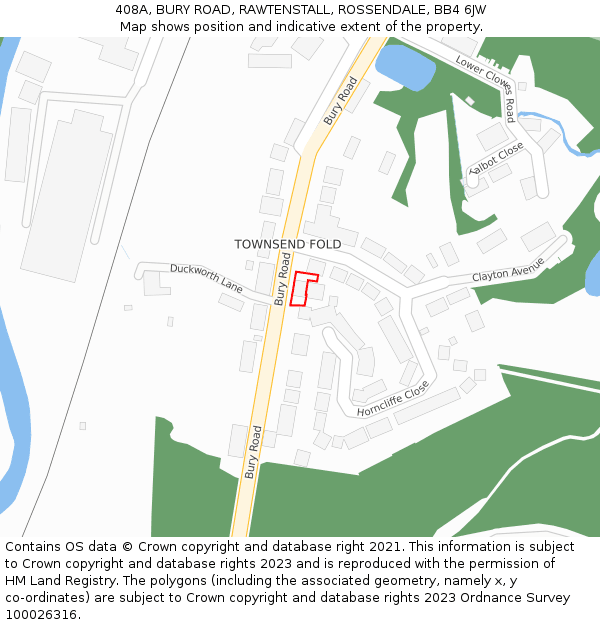 408A, BURY ROAD, RAWTENSTALL, ROSSENDALE, BB4 6JW: Location map and indicative extent of plot