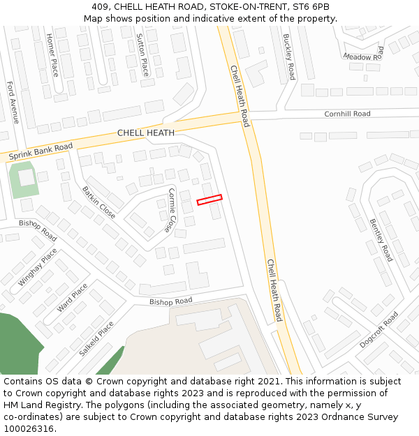 409, CHELL HEATH ROAD, STOKE-ON-TRENT, ST6 6PB: Location map and indicative extent of plot