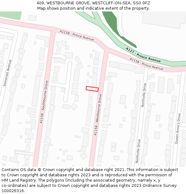 409, WESTBOURNE GROVE, WESTCLIFF-ON-SEA, SS0 0PZ: Location map and indicative extent of plot