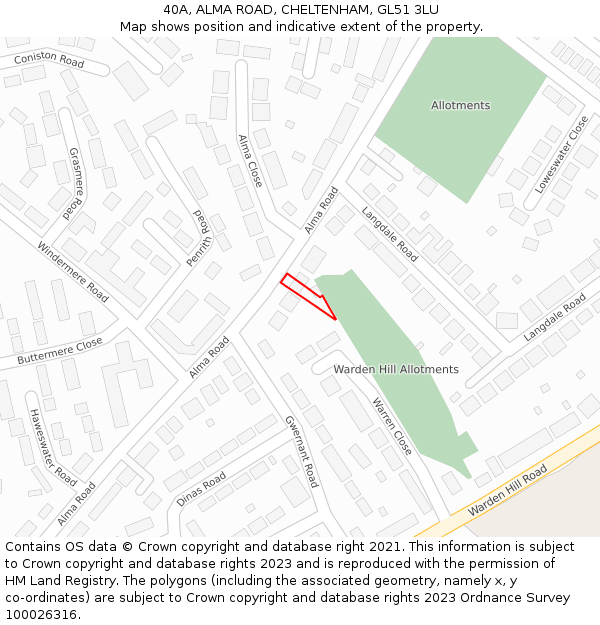 40A, ALMA ROAD, CHELTENHAM, GL51 3LU: Location map and indicative extent of plot