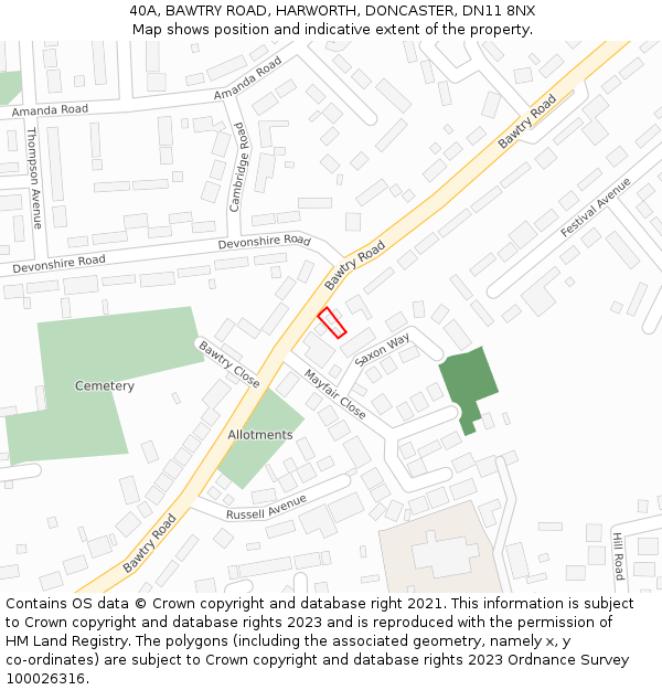 40A, BAWTRY ROAD, HARWORTH, DONCASTER, DN11 8NX: Location map and indicative extent of plot