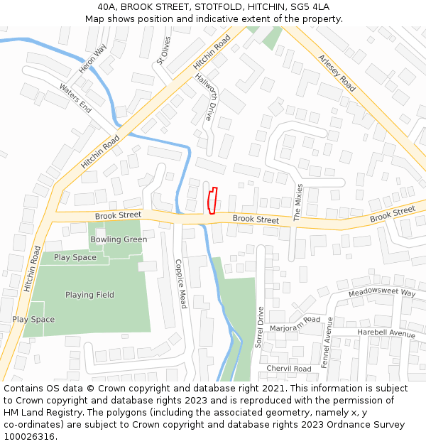 40A, BROOK STREET, STOTFOLD, HITCHIN, SG5 4LA: Location map and indicative extent of plot