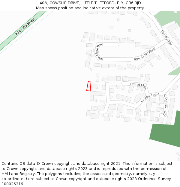 40A, COWSLIP DRIVE, LITTLE THETFORD, ELY, CB6 3JD: Location map and indicative extent of plot