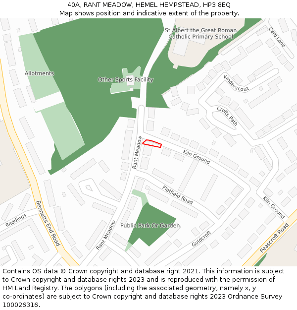 40A, RANT MEADOW, HEMEL HEMPSTEAD, HP3 8EQ: Location map and indicative extent of plot