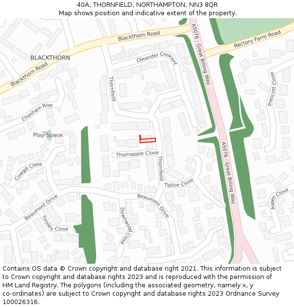 40A, THORNFIELD, NORTHAMPTON, NN3 8QR: Location map and indicative extent of plot