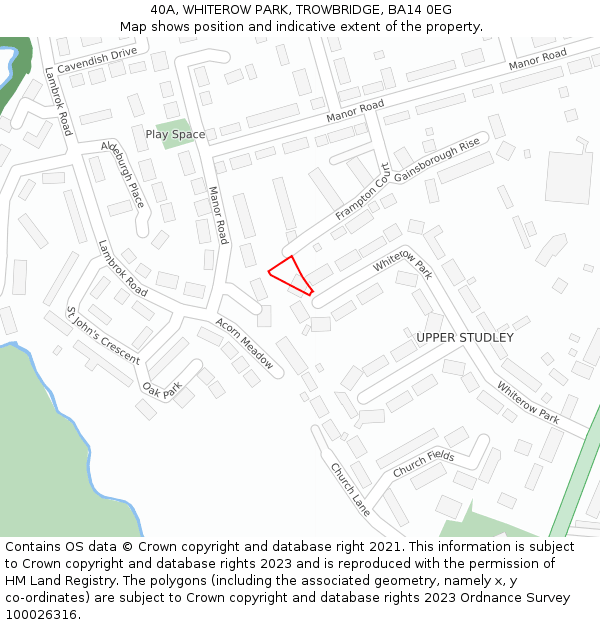 40A, WHITEROW PARK, TROWBRIDGE, BA14 0EG: Location map and indicative extent of plot