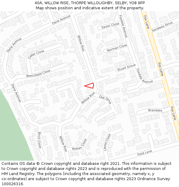 40A, WILLOW RISE, THORPE WILLOUGHBY, SELBY, YO8 9PP: Location map and indicative extent of plot