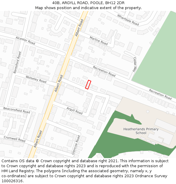 40B, ARGYLL ROAD, POOLE, BH12 2DR: Location map and indicative extent of plot