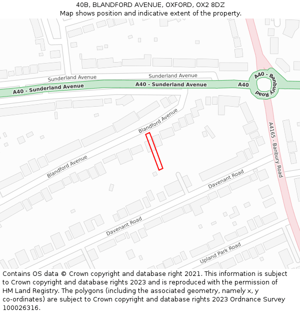 40B, BLANDFORD AVENUE, OXFORD, OX2 8DZ: Location map and indicative extent of plot