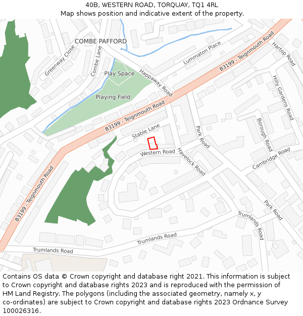 40B, WESTERN ROAD, TORQUAY, TQ1 4RL: Location map and indicative extent of plot