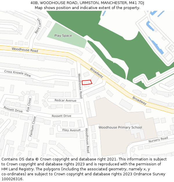 40B, WOODHOUSE ROAD, URMSTON, MANCHESTER, M41 7DJ: Location map and indicative extent of plot