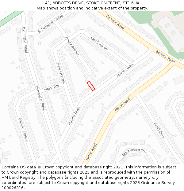 41, ABBOTTS DRIVE, STOKE-ON-TRENT, ST1 6HX: Location map and indicative extent of plot