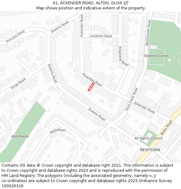 41, ACKENDER ROAD, ALTON, GU34 1JT: Location map and indicative extent of plot