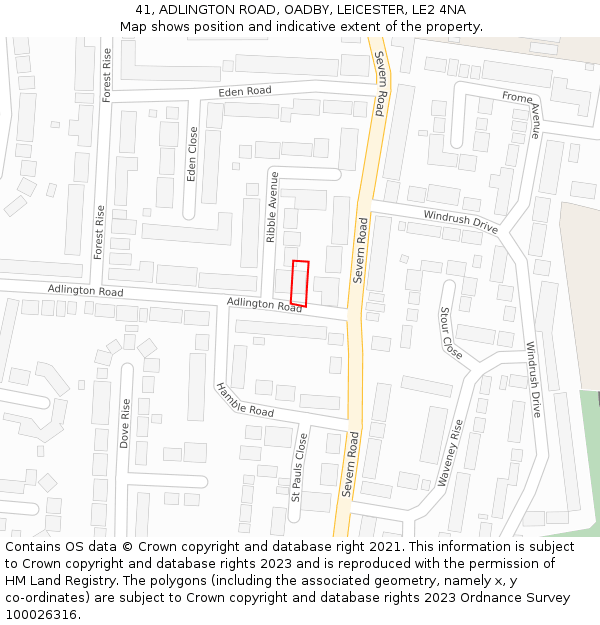 41, ADLINGTON ROAD, OADBY, LEICESTER, LE2 4NA: Location map and indicative extent of plot
