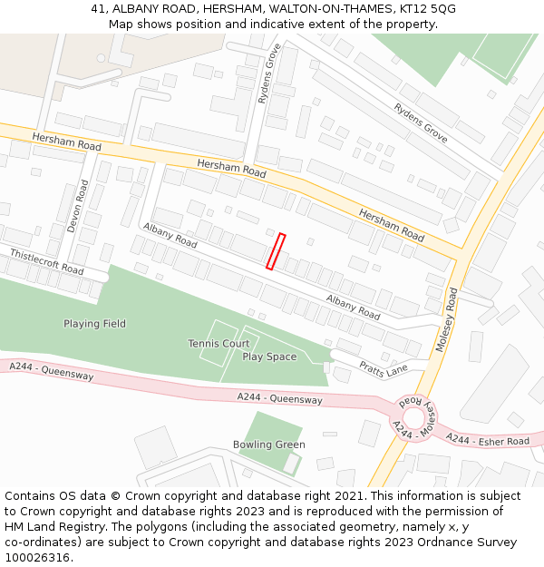 41, ALBANY ROAD, HERSHAM, WALTON-ON-THAMES, KT12 5QG: Location map and indicative extent of plot