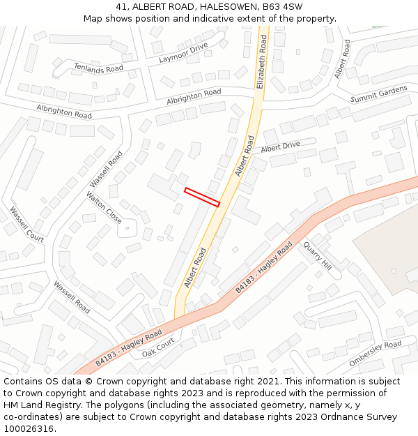 41, ALBERT ROAD, HALESOWEN, B63 4SW: Location map and indicative extent of plot