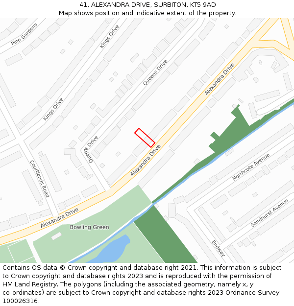 41, ALEXANDRA DRIVE, SURBITON, KT5 9AD: Location map and indicative extent of plot