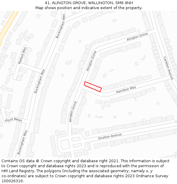 41, ALINGTON GROVE, WALLINGTON, SM6 9NH: Location map and indicative extent of plot