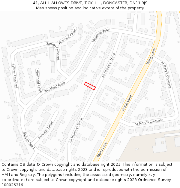 41, ALL HALLOWES DRIVE, TICKHILL, DONCASTER, DN11 9JS: Location map and indicative extent of plot